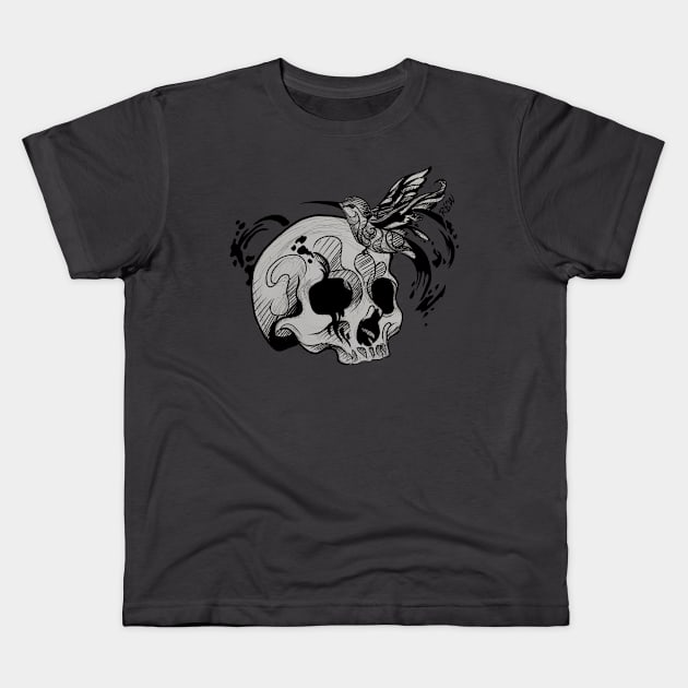 Skull and Hummingbird Kids T-Shirt by Artsy Rew